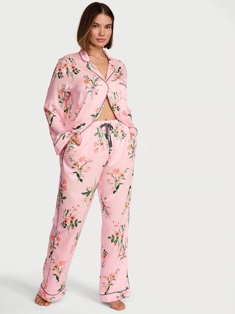 Victoria's Secret Signature Satin Long Pajama Set Size Medium Nwt
